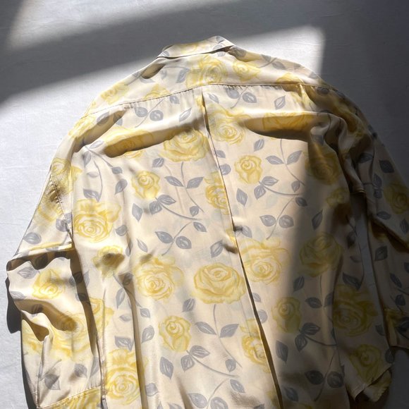 Vintage RODIER Paris Long Button-Up Yellow Rose Floral Silk Blouse sz 40 10 - Picture 9 of 12